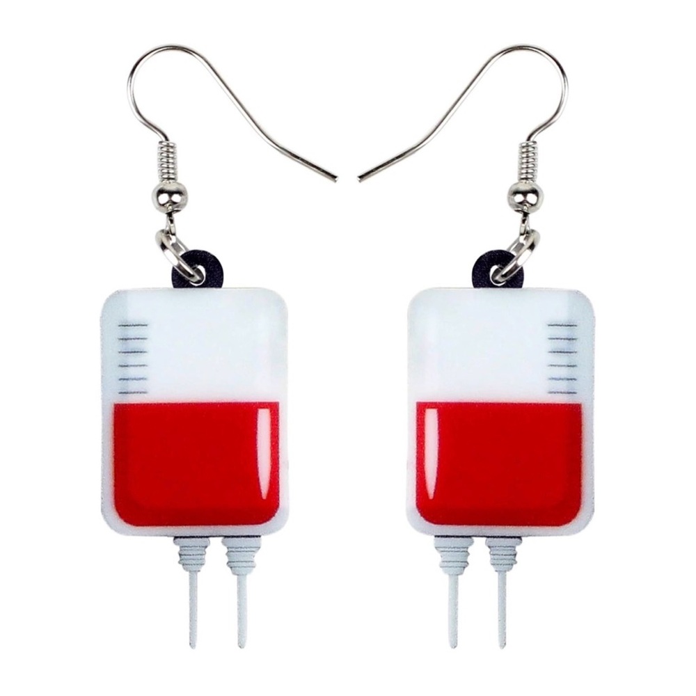 NWT Acrylic Blood Bag Dangle Earrings